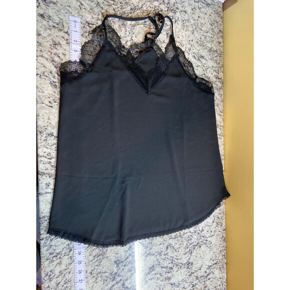 Womens Camisole Top Black Lace Trim V-Neck Adjustable Straps Whimsy Goth - Picture 6 of 6